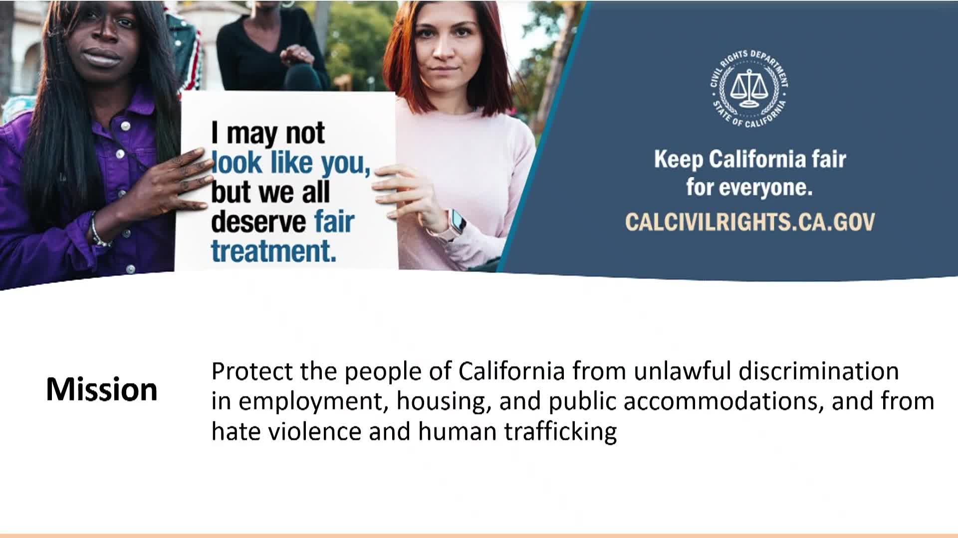 CA Civil Rights: "Employment Discrimination Basics"