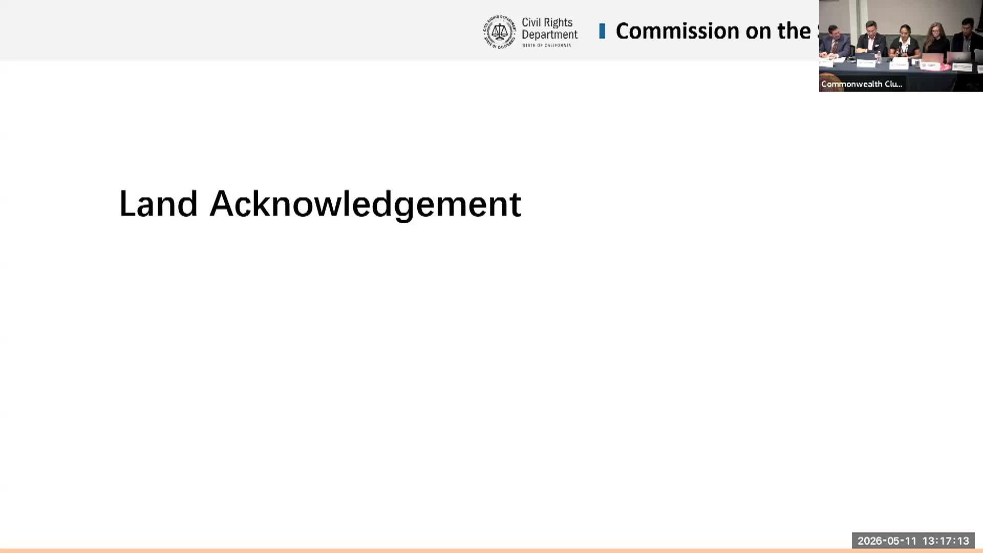 Thumbnail image for CA Civil Rights: "Commission On The State Of Hate Meeting 051126"